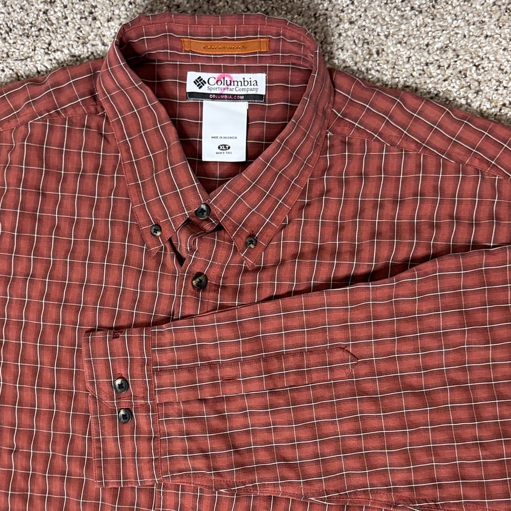 Columbia Men's Brick Red Checkered Long Sleeve Shirt XLT